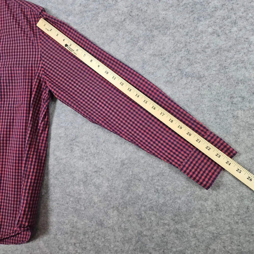 J Crew Re-Imagined Slim Untucked Flex Washed Size L Shirt Blue Red Checks Preppy